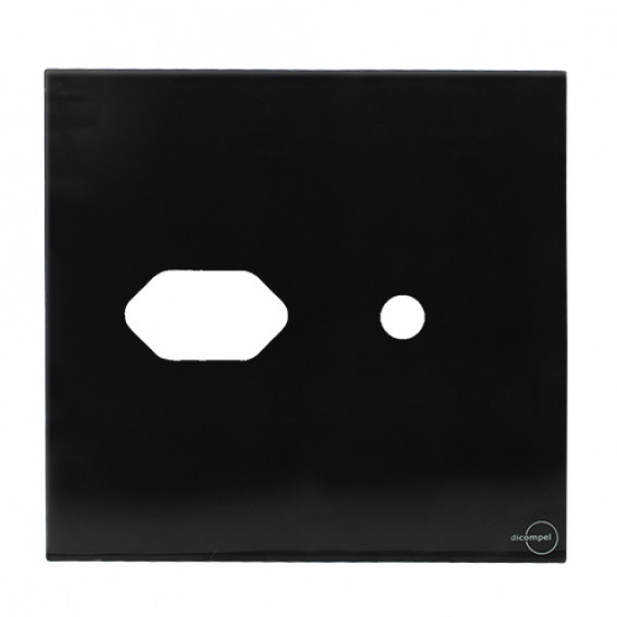 Placa p/ 1 Tomada + furo 4x4 - Novara Glass Preto Grafite